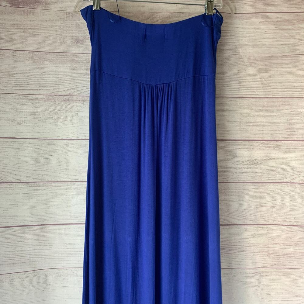 Design History Royal Blue Strapless Maxi Dress Wood Beaded Neckline Size Missy M - Picture 6 of 14